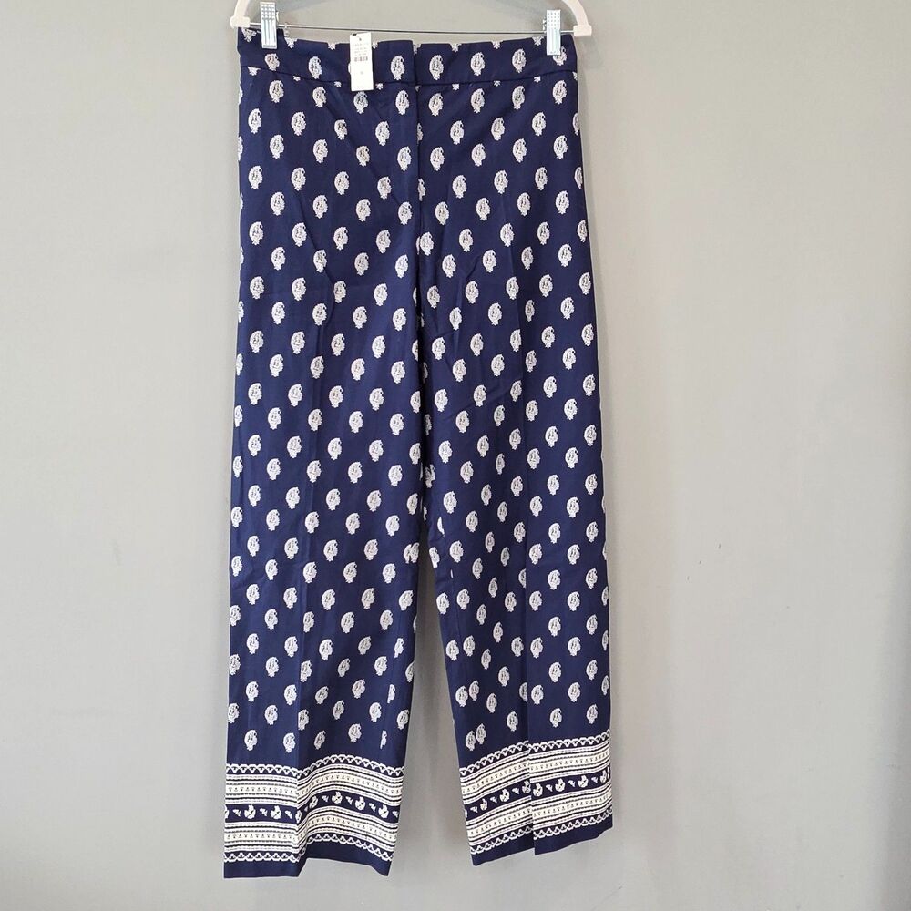 NWT Talbots Serene Paisley Border Hem Straight Leg Twill Pants Navy Ivory 16